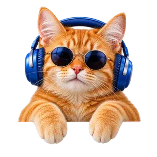 HUSHNET’s orange cat relaxing in blue headphones